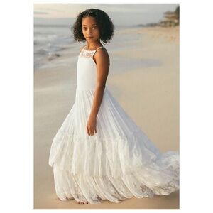 Joyfolie | Girl’s Boho Cottagecore Catrin Lace Ruffle Maxi Dress White | 14